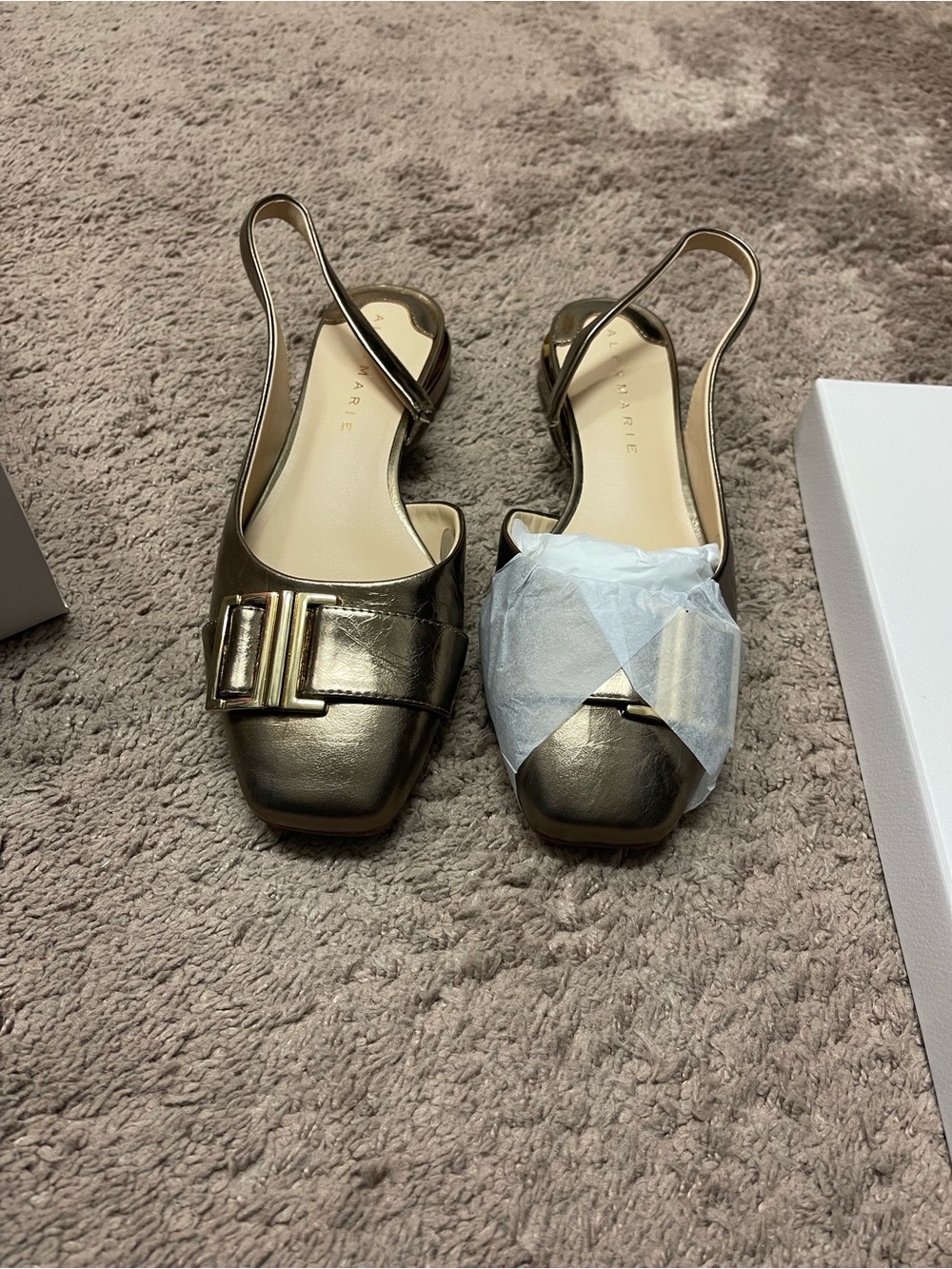 Alex Marie Metallic Gold Slingback Mules with Bow Buckle